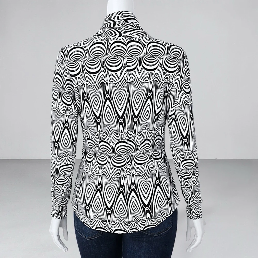 S Line Black Label Abstract Print Faux Wrap Blouse
